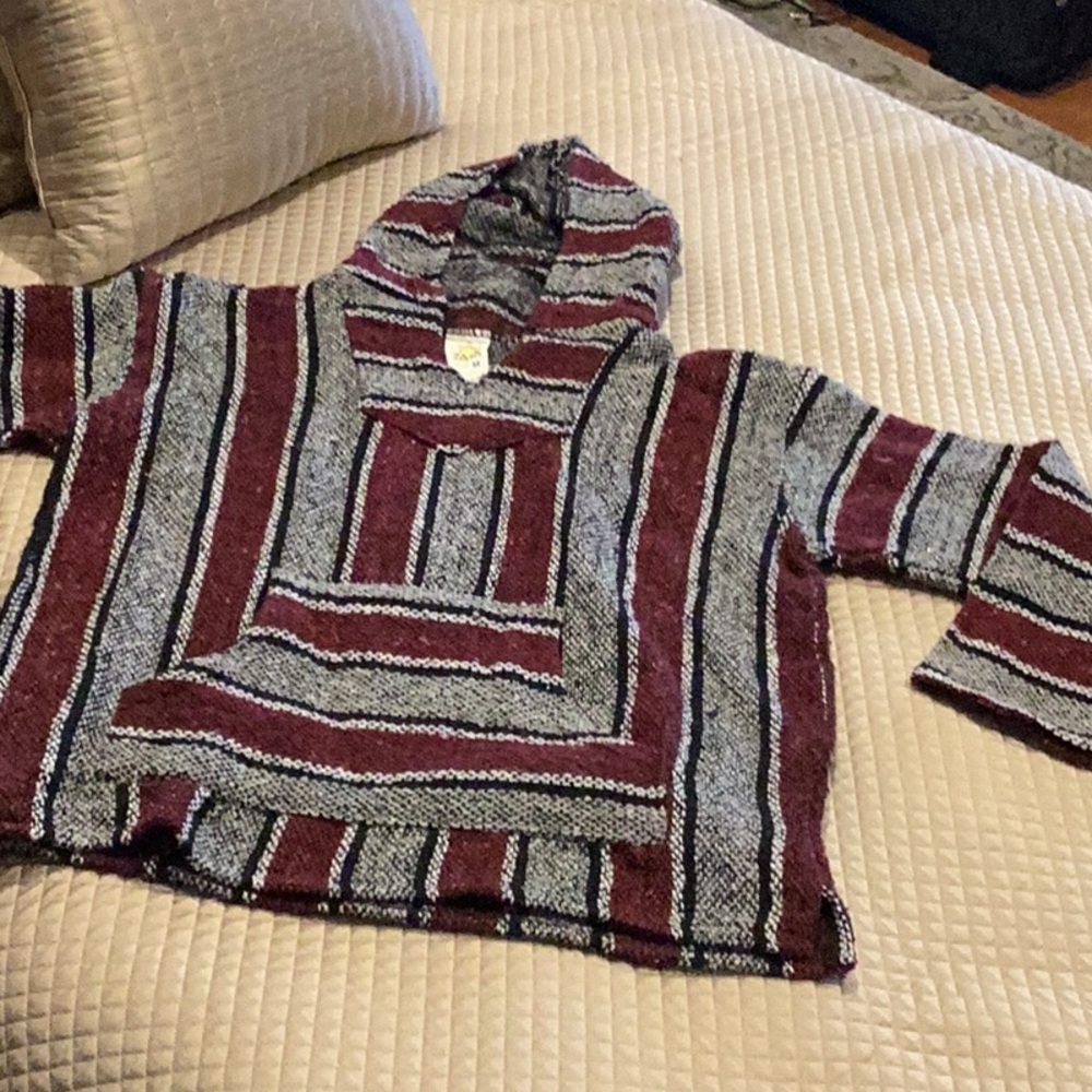 Striped Hooded Sweater in burgundy and Gray